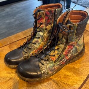 L’Artiste Leather Colorful Floral Lace-Up Boots Size 41